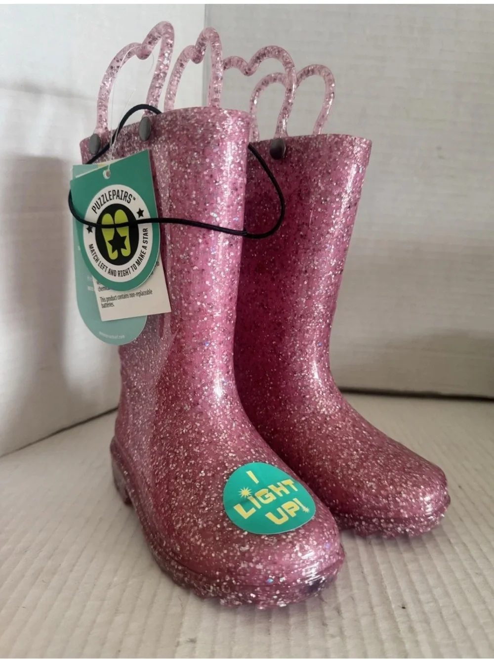 Western Chief Toddler Girls Abby Pink Glitter Lighted Shimmer Rain Boots